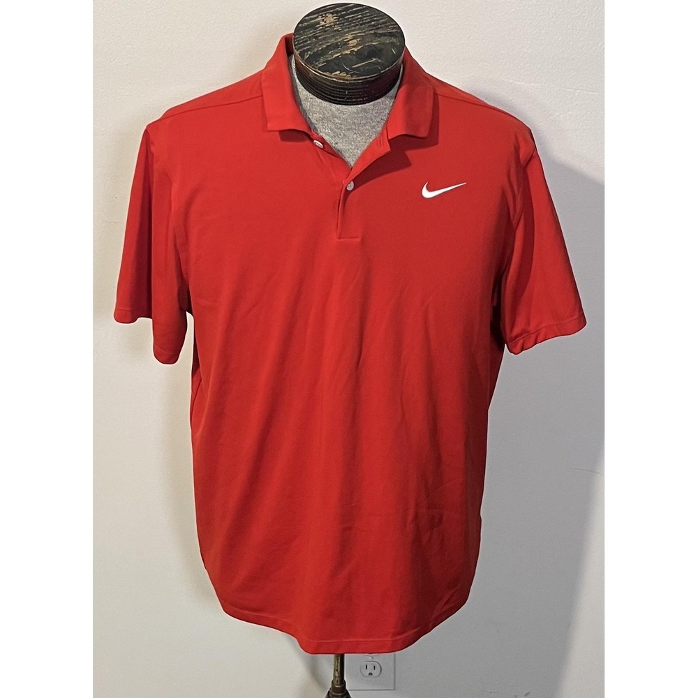 Nike Golf Polo Shirt Mens Large Red Dri-FIT Standard Fit Performance Golf Top